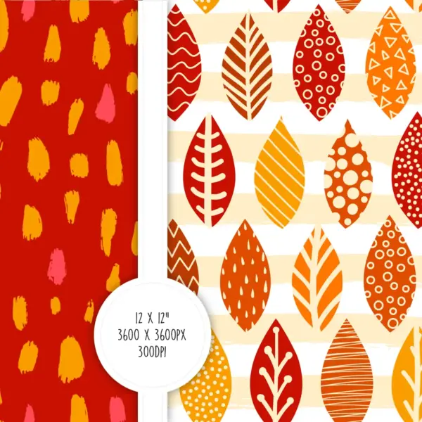 Autumn Leaves Digital Papers for Fall Crafts and Scrapbooking Seamless Patterns in Warm Earth Tones for Invitations and Journals