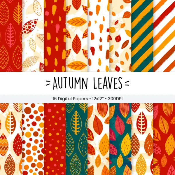 Autumn Leaves Digital Papers for Fall Crafts and Scrapbooking Seamless Patterns in Warm Earth Tones for Invitations and Journals