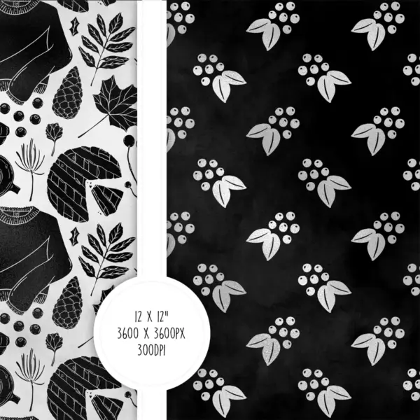 Black Holiday Seamless Digital Paper Set for Scrapbooking and Invitations, Elegant Winter Patterns for Craft Projects and Sublimation