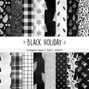 Black Holiday Seamless Digital Paper Set for Scrapbooking and Invitations, Elegant Winter Patterns for Craft Projects and Sublimation 19 Black Holiday Seamless Digital Paper Set for Scrapbooking and Invitations, Elegant Winter Patterns for Craft Projects and Sublimation