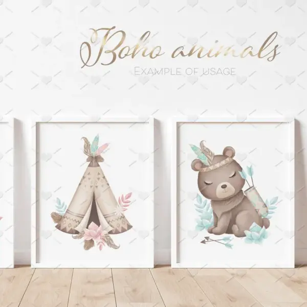 Boho Animals Nursery Cute Clipart Set for Baby Shower Invitations Nursery Wall Art Baby Milestone Cards Scrapbooking Projects