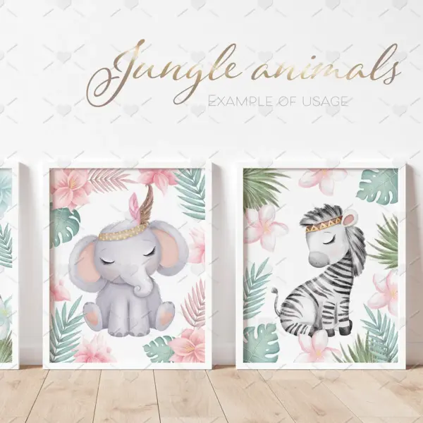 Boho Jungle Animals Clipart Set for Nursery Wall Art Baby Shower Invitations Scrapbooking Digital Paper Crafts Tropical Safari Theme