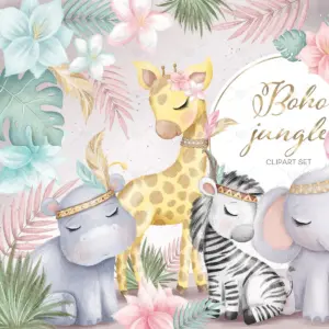 Boho Jungle Animals Clipart Set for Nursery Wall Art Baby Shower Invitations Scrapbooking Digital Paper Crafts Tropical Safari Theme 25 Boho Jungle Animals Clipart Set for Nursery Wall Art Baby Shower Invitations Scrapbooking Digital Paper Crafts Tropical Safari Theme