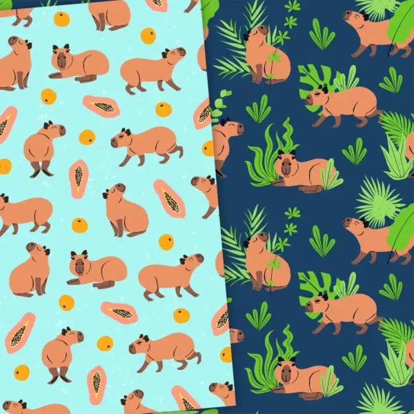 Capybara Digital Paper Set for Scrapbooking and Journaling Watercolor Animal Print Designs Seamless Patterns for Craft Projects