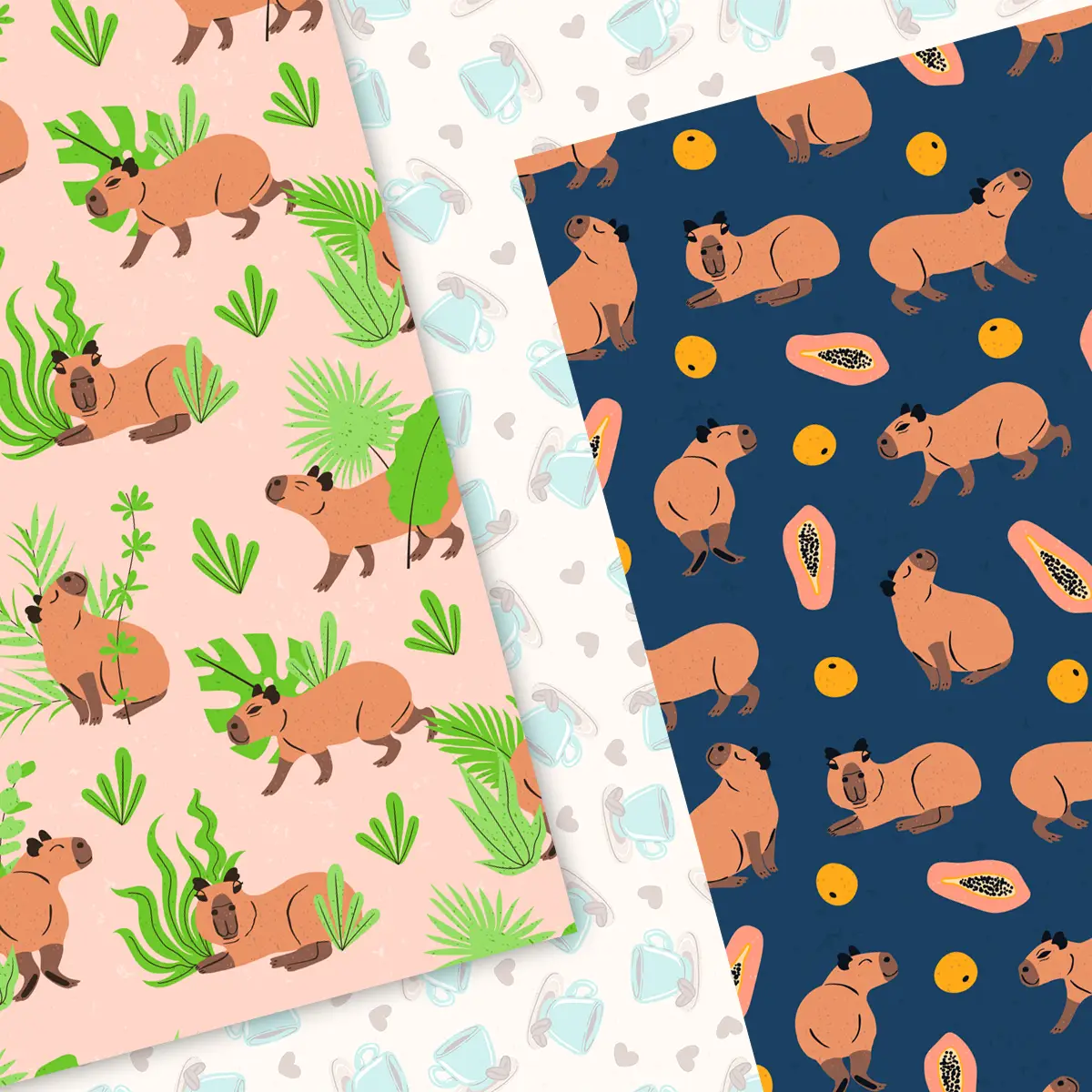 Capybara Digital Paper Set for Scrapbooking and Journaling Watercolor Animal Print Designs Seamless Patterns for Craft Projects 4 Capybara Digital Paper Set for Scrapbooking and Journaling Watercolor Animal Print Designs Seamless Patterns for Craft Projects