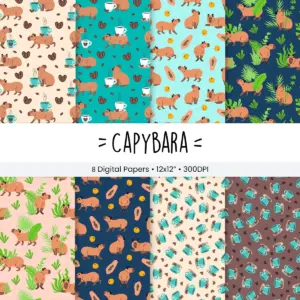 Capybara Digital Paper Set for Scrapbooking and Journaling Watercolor Animal Print Designs Seamless Patterns for Craft Projects 15 Capybara Digital Paper Set for Scrapbooking and Journaling Watercolor Animal Print Designs Seamless Patterns for Craft Projects