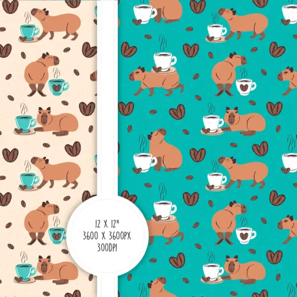 Capybara Digital Paper Set for Scrapbooking and Journaling Watercolor Animal Print Designs Seamless Patterns for Craft Projects