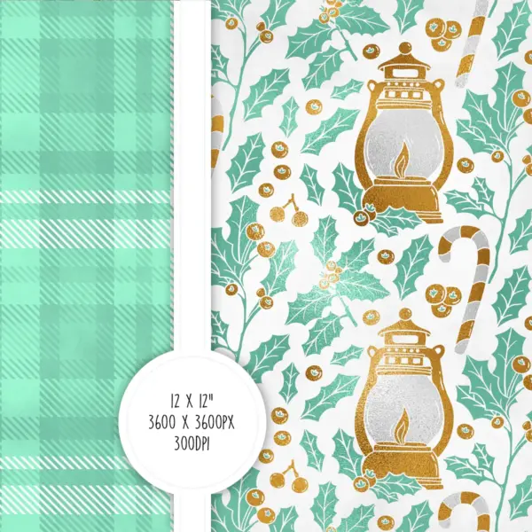 Christmas Mint Seamless Digital Paper Set for Holiday Crafts, Mint Green Festive Patterns, Scrapbooking Backgrounds, Commercial Use