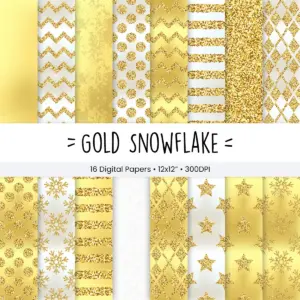 Classic Whimsical Gold Snowflake Digital Paper Set for Winter Crafts, Holiday Scrapbooking, and Festive Invitation Backgrounds 24 Classic Whimsical Gold Snowflake Digital Paper Set for Winter Crafts, Holiday Scrapbooking, and Festive Invitation Backgrounds