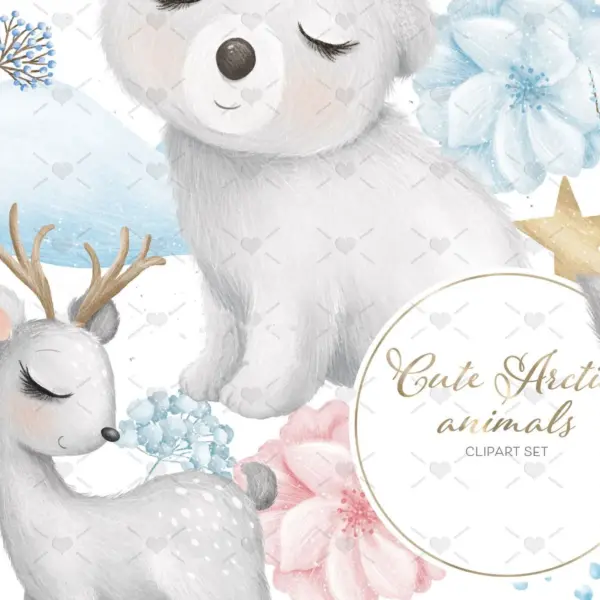 Cute Arctic Animals Clipart Set for Winter Crafts and Digital Projects Featuring Polar Bear Penguin Arctic Fox and Seal