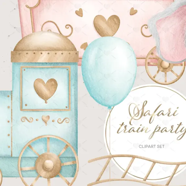 Cute Safari Train Party Clipart Set for Baby Shower Invitations Birthday Decorations Jungle Animal Themed Digital Paper Crafts Scrapbooking