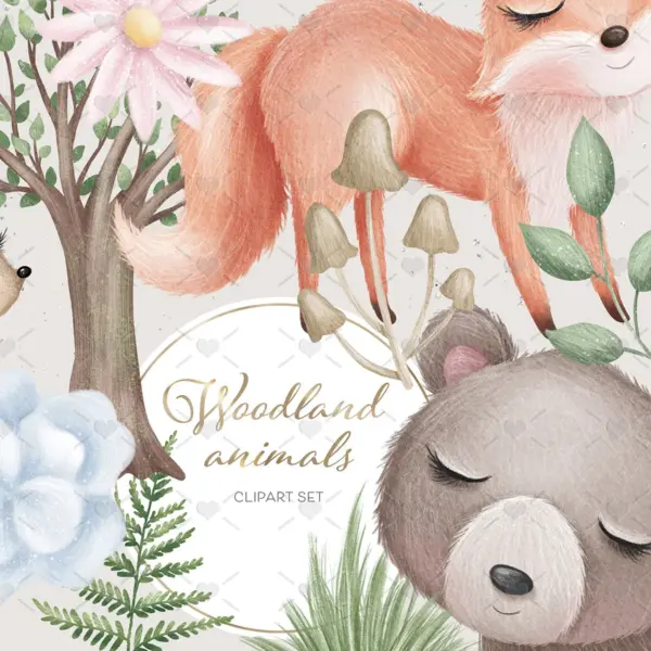 Cute Woodland Animals Clipart Set for Digital Planners and Scrapbooking Projects with Hand Drawn Forest Creatures