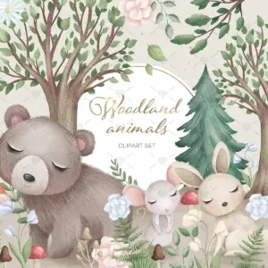 Cute Woodland Animals Clipart Set for Digital Planners and Scrapbooking Projects with Hand Drawn Forest Creatures
