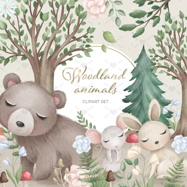 Cute Woodland Animals Clipart Set for Digital Planners and Scrapbooking Projects with Hand Drawn Forest Creatures