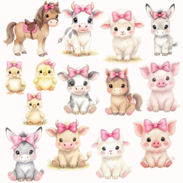 Farm Clipart Watercolor Pink Farm Png Nursery Clipart Baby Shower Birthday Barn Cow Tractor Horse Duck