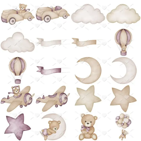 Hand Painted Watercolor Teddy Bear Clipart for Girls Nursery Decor Baby Shower Invitations Scrapbooking Projects and Digital Crafts