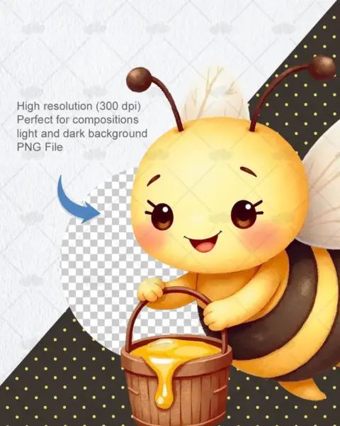 Little Bee Clipart Pack for Digital Planners and Scrapbooking Projects, Cute Hand Drawn Spring Honeybee Illustrations with Floral Accents