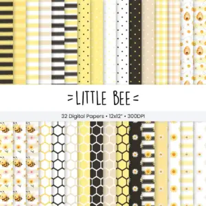 Little Bee Digital Papers Set for Scrapbooking and Card Making, Honeycomb Patterns, Floral Bee Stationery Designs, Spring Craft Projects 18 Little Bee Digital Papers Set for Scrapbooking and Card Making, Honeycomb Patterns, Floral Bee Stationery Designs, Spring Craft Projects