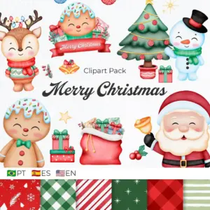 Merry Christmas Clipart Pack for Holiday Crafts and DIY Projects Commercial Use PNG Files with Classic Winter Illustrations