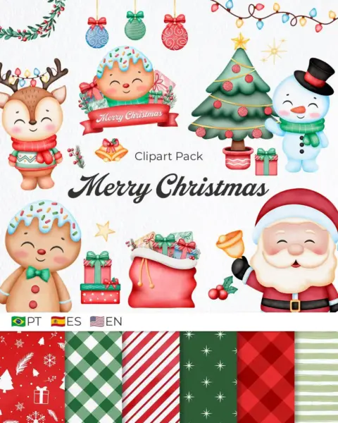 Merry Christmas Clipart Pack for Holiday Crafts and DIY Projects Commercial Use PNG Files with Classic Winter Illustrations
