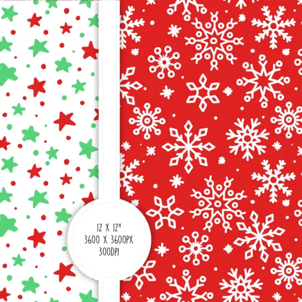 Merry Christmas Digital Paper Pack for Scrapbooking and Card Making with Modern Holiday Patterns and Traditional Festive Colors