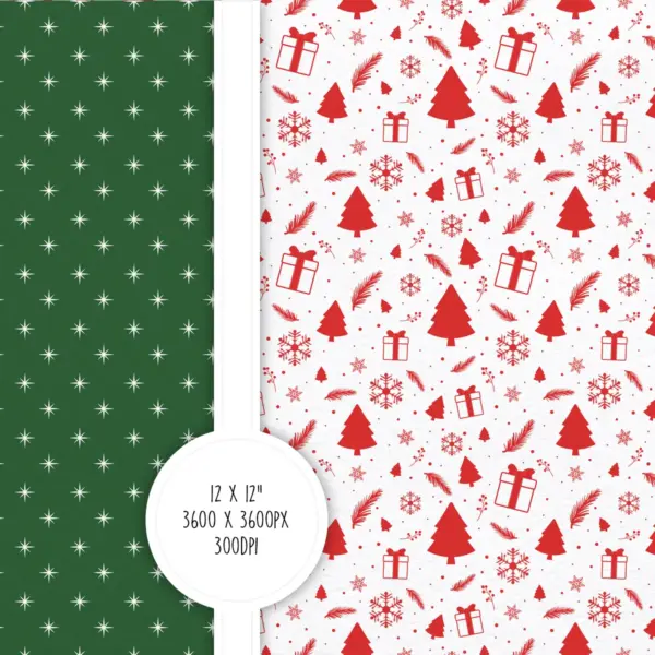 Merry Christmas Digital Paper Set for Scrapbooking and Card Making, Festive Holiday Backgrounds with Vintage Patterns and Gold Foil Accents