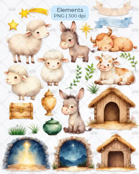 The Spirit of Christmas Clipart Pack for Holiday Crafts and Digital Scrapbooking with Whimsical Winter Illustrations and PNG Files