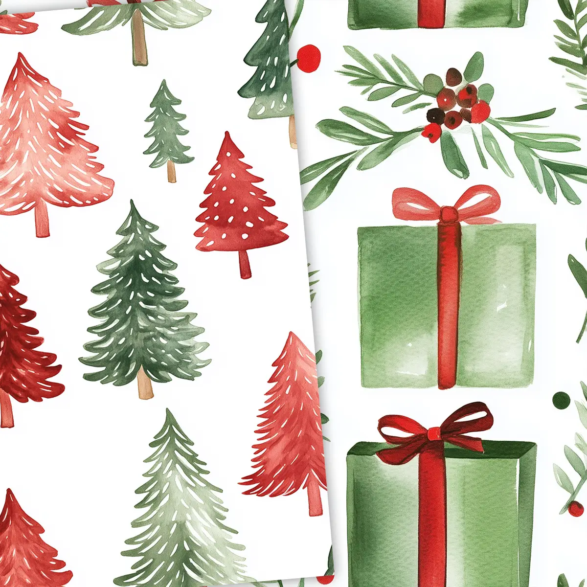 Watercolor Christmas Burgundy and Green Digital Paper Set for Holiday Crafts, Scrapbooking, and Invitation Backgrounds with Botanical Patterns 3 Watercolor Christmas Burgundy and Green Digital Paper Set for Holiday Crafts, Scrapbooking, and Invitation Backgrounds with Botanical Patterns