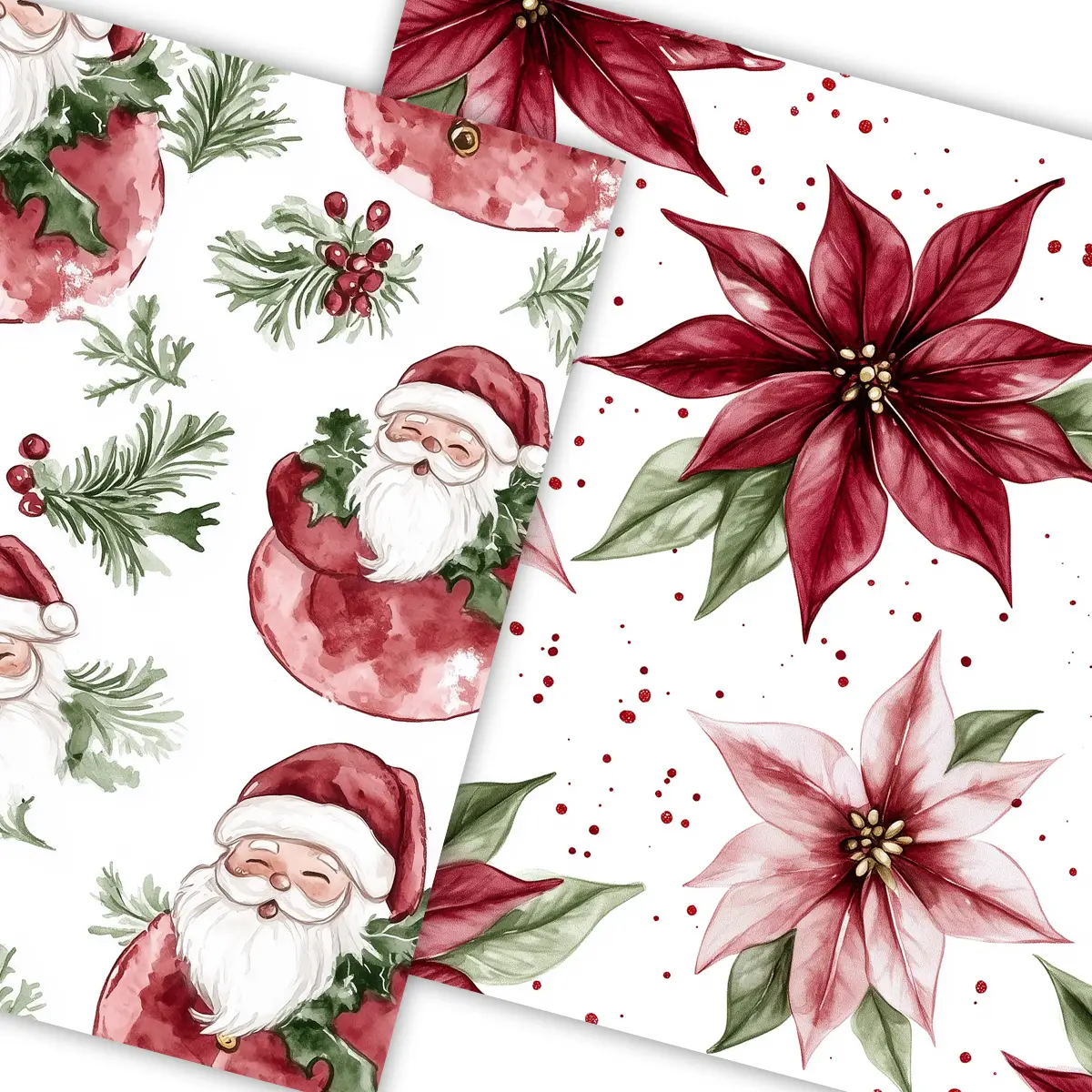 Watercolor Christmas Burgundy and Green Digital Paper Set for Holiday Crafts, Scrapbooking, and Invitation Backgrounds with Botanical Patterns 5 Watercolor Christmas Burgundy and Green Digital Paper Set for Holiday Crafts, Scrapbooking, and Invitation Backgrounds with Botanical Patterns