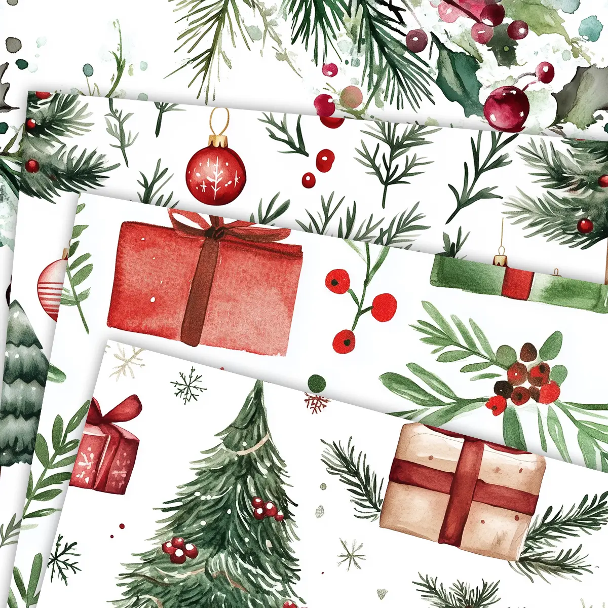 Watercolor Christmas Burgundy and Green Digital Paper Set for Holiday Crafts, Scrapbooking, and Invitation Backgrounds with Botanical Patterns 6 Watercolor Christmas Burgundy and Green Digital Paper Set for Holiday Crafts, Scrapbooking, and Invitation Backgrounds with Botanical Patterns